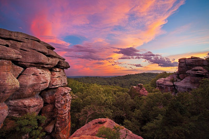 Sunset over the sandstone bluffs of Garden of the Gods, Shawnee National Forest